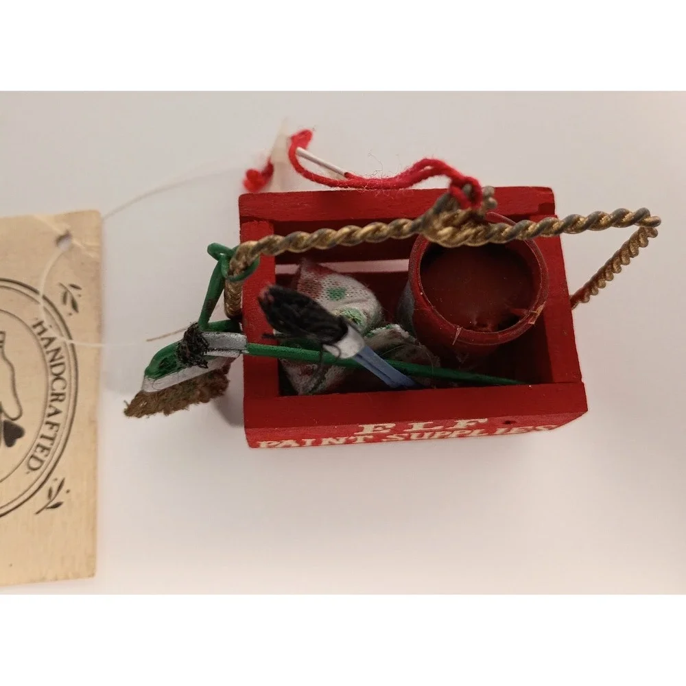 Vtg Midwest Importers Wooden Elf Paint Supplies Christmas Ornament Handcrafted